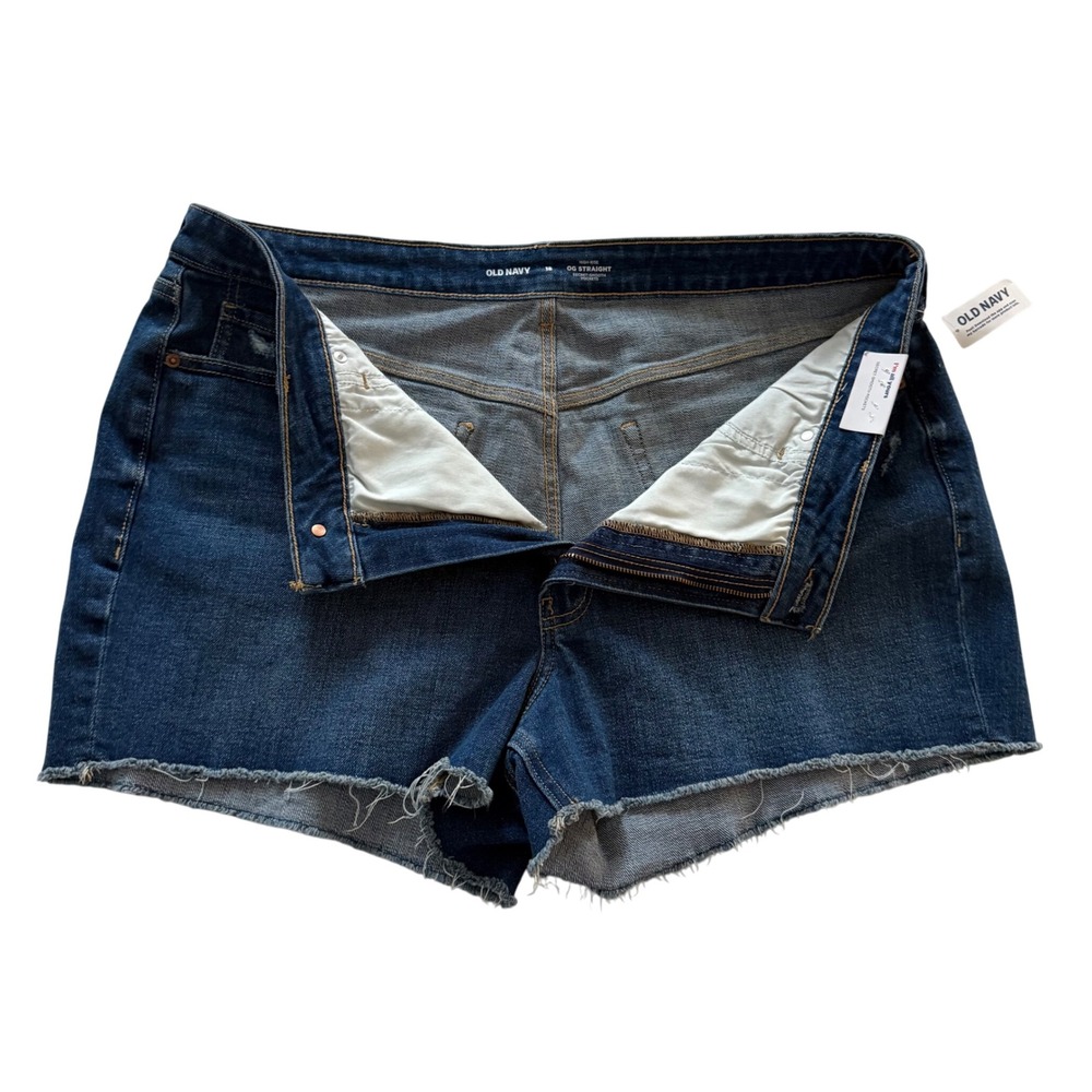Old Navy High Rise OG Straight Denim Shorts Distressed Frayed Hem Blue Sz 18 NWT - Picture 6 of 6
